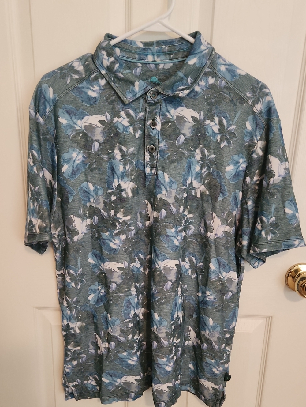Tommy Bahama La Esmeralda Blue Teal Floral-Print Polo